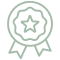 Icone de badge ou médaille de récompense avec une étoile et des rubans, symbolisant la qualité et le succès.