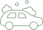 Icône représentant une voiture en cours de lavage avec mousse et bulles. Symbolise un service de lavage auto.